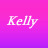 Pixelated text "Kelly" in white on a pink-to-purple gradient background, rendered as a static 48x48 buddy icon with visible dithering and anti-aliasing effects.