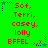 Green background with red text listing names and a word, blue star and dot decorations, and a small red X symbol.