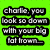 Six colored display pixelated text in black with white outlines; green, purple, blue, pink, purple, and gray backgrounds each contain distinct phrases