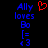 Blue pixelated text reads 'Ally loves Bo [= 13' with a red heart symbol above the left side of the text on black background.