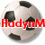 A soccer ball icon with text overlays in red, blue, and cyan across three views.