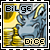 Animated pixel art of a blue dragon with yellow horns and eyes, positioned above stacked gold coins against a golden background.