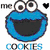 Blue cookie character with large eyes and open mouth, black penguin with peace symbol, red character with orange nose and patterned collar, all in pixelated style.