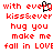 Red pixelated text on white background with black cursor overlay, displaying song lyrics in two identical