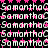 A static image displays repeated text 'SamanthaC' in white with pink stars on a black background, featuring a gray rectangular overlay at the bottom right.