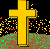 A pixelated image shows a golden cross on brown ground with scattered yellow and red pixels against black background, next to green text reading 'Original Icons .com' on dark green.