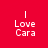 Red background with four identical white pixelated text blocks reading "Love Cara" arranged in a