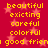 Red background with pink stars and yellow text listing adjectives like beautiful, exciting, careful, colorful, good friend.