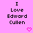 Pixelated text reads "I Love Edward Cullen" with pink heart symbols on a pink background, arranged in a