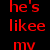 Red pixelated text on black background with gray section, displaying phrases like 'he's likee mv', 'twilight <3', and 'heroin' in a