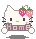 Pixel art of a white cat with dark blue eyes and an orange nose holding a gray sign with pink text reading 'Home' against a light gray background.
