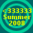 Four identical circular icons with teal concentric rings display yellow text reading '<333333 Summer 2008' on a dark teal background.