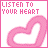 A 5x5 contact sheet of animated frames showing a pink heart icon with changing text above it, displayed on a gray background.