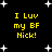 Black background with white stars and yellow text reading 'I Luv my BF Nick!' in four identical quadrants.