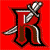 A pixelated red letter R with silver and brown accents on a solid red background, featuring a stylized design with sharp angles and a checkered pattern on the silver elements.