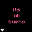Pixelated pink text 'its all bueno' appears above white heart symbols on a black background, with varying numbers of hearts in different positions.
