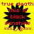 Yellow background with four identical black starburst shapes containing red text and symbols, arranged in a