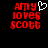 Red pixelated text 'AMY LOVES SCOTT' on black background with white heart symbol above 'AMY' in first frame, no heart in second frame.