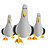 Pixelated bird-like character with gray body, yellow beak, and orange feet in multiple poses against gray background.