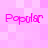 Four identical pixelated 'Popular' text icons arranged in a on a pink checkerboard background with varying lightness shades