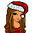 Pixel art contact sheet showing three frames of a Christmas-themed animated icon featuring a female character in red and green attire with Santa hat, cropped torso, and legs on gray background.
