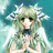 Anime-style character with long green hair, white wings, and a dark blue bow, hands clasped in front of chest against teal background.