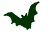 Dark green bat silhouette in three distinct poses against white background, with one pose partially obscured by gray rectangle.