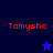 Red text 'Tamysha' appears on four blue backgrounds with a pixelated star changing from blue to black.