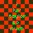 Green text on red-and-black checkered background with animated distortion effect