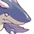 Pixelated anime-style character head with blue hair and purple accents, cropped to show partial face against white background.