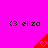 A bright pink background displays six identical red triangular icons with heart symbols, each paired with the text '<3 eliza' in black pixelated font.