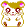Pixelated hamster icon with brown fur, pink ears, and white face; left view shows closed eyes while right view displays open eyes.