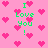 Pixelated pink background with scattered pink hearts and green text reading "I Love You!" in multiple positions.