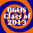 Four identical circular icons arranged in a , each displaying 'BGHS Class of 2013' text over an orange and blue spiral background