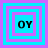 Four square display the text 'OY' in black pixelated font against cyan backgrounds with purple borders, arranged in a