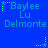 Blue background with repeated light blue text 'Baylee Lu Delmonte' and green star icons in a pattern