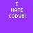 Purple background with white pixelated text "I HATE CODY!!!" and pink rectangular bars in four different configurations.