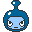 Two pixelated blue bottle-shaped characters with light blue faces, white eyes, and black pupils; one has a green mouth, the other a black mouth.