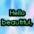 Green pixelated text on a blue and white gradient background with a heart symbol.