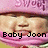 A pixelated image of a baby wearing a pink headband with 'SWEET' text, showing three variations of overlaid text: 'Baby Joon', 'or maybe', and 'Min...'.