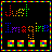 Pixelated text and color squares on black background with rainbow border; left side shows "Just Imagine" in gradient colors, right side displays "Colors were deadly" in cyan and multicolor dots.