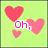 Animated sequence of six with light green backgrounds showing heart symbols and text phrases in pink pixelated font