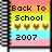 Pixelated graphic with horizontal color bands displaying 'Back To School 2007' text and four brown shapes on a yellow band.