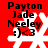 Red background with white snowflake pattern, black text 'Payton Jade Neely :)<3', and four identical pixelated figures in white.