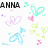 Pixelated icon with pastel hearts and butterflies on white background, featuring text fragments 'ANNA', 'LOVES', and partial 'CELSIE' in black block letters.