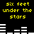 Yellow text 'six feet under the stars' repeated across black background with white horizontal bars in two
