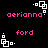 Pixelated pink text and white square icons on black background, with alternating 'aerionna' and 'ford' labels in a