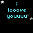 Pixelated text 'i looove youuuu' in cyan on black background with white and gray stars, animated star positions across frames.