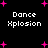 Black background with pink plus signs and white text reading "Dance Xplosion" in two