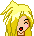 Pixelated avatar with blonde hair showing four facial expressions: winking left eye, open blue right eye, smiling with closed eyes, and smiling with open blue right eye.